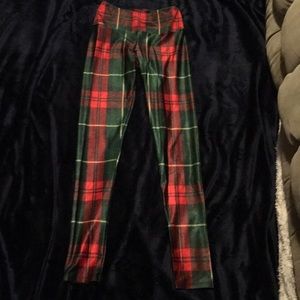 Goldsheep red/green Holiday Plaid Leggings Size M!